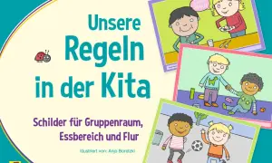 Bilder für den Vesper-Kindergarten: Kinder lernen Regeln, spielen und essen gemeinsam.