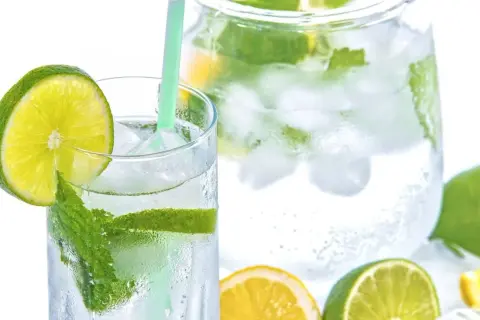 Erfrischendes Bitter Lemon mit Limette und Minze, perfekt für die Stillzeit. Eiswürfel und Zitrusfrüchte sorgen für kühle Erfrischung.