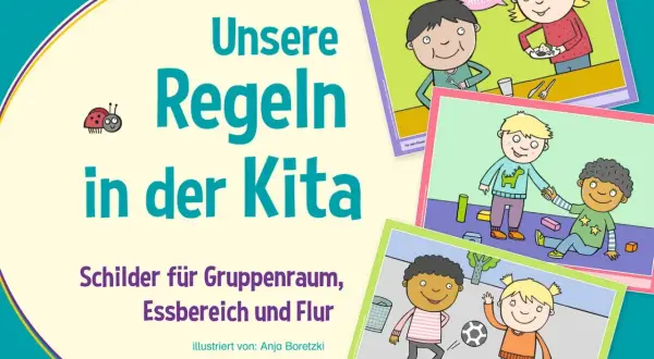 Bilder für den Vesper-Kindergarten: Kinder lernen Regeln, spielen und essen gemeinsam.