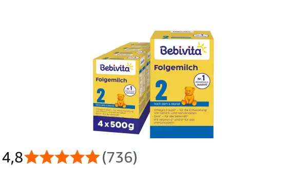 Bebivita Folgemilch 2: Ja oder Nein? Zwei Packungen der Nr. 1 Milchnahrung in Deutschland, ideal nach dem 6. Monat.