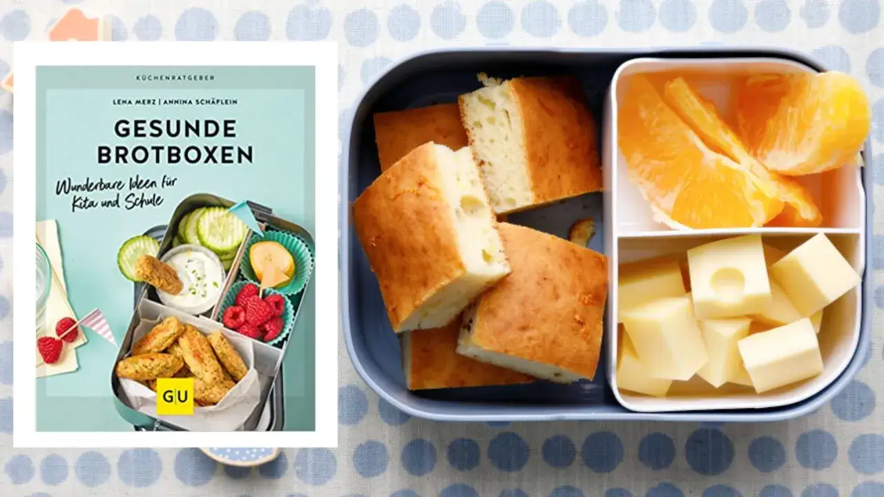Gesunde Brotdosen: Kuchen, Orangenst&uuml;cke und K&auml;sew&uuml;rfel f&uuml;r tolle Vesper-Ideen im Kindergarten.