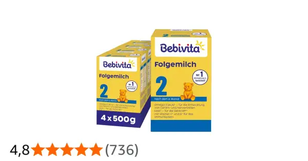 Bebivita Folgemilch 2: Ja oder Nein? Zwei Packungen der Nr. 1 Milchnahrung in Deutschland, ideal nach dem 6. Monat.
